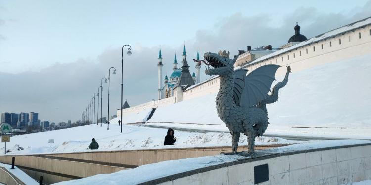 El drac tàtar, davant la mesquita de Kul Sharif, al Kremlin de Kazan.